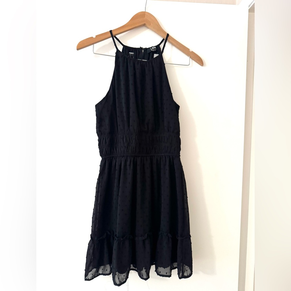 Black Swiss Dot Halter Dress – Size M | Mini
